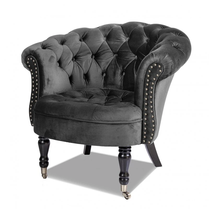 Фотьойл Честърфийлд Людовик, тъмно сиво кадифе